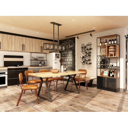 HMR - Farmhouse Dining Table with Wood Top and Metal Frame in 70.9"L