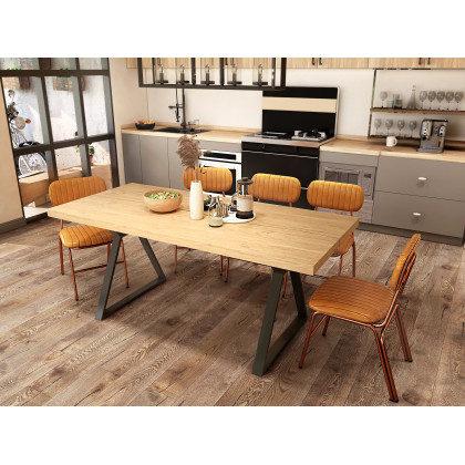 HMR - Farmhouse Dining Table with Wood Top and Metal Frame in 70.9"L