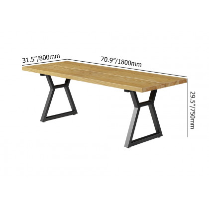 HMR - Farmhouse Dining Table with Wood Top and Metal Frame in 70.9"L