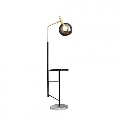 HMR - 67" Modern Tray Table Floor Lamp 1-Light Cognac Dome Glass Shade