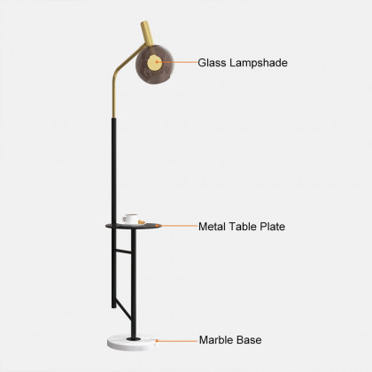 HMR - 67" Modern Tray Table Floor Lamp 1-Light Cognac Dome Glass Shade