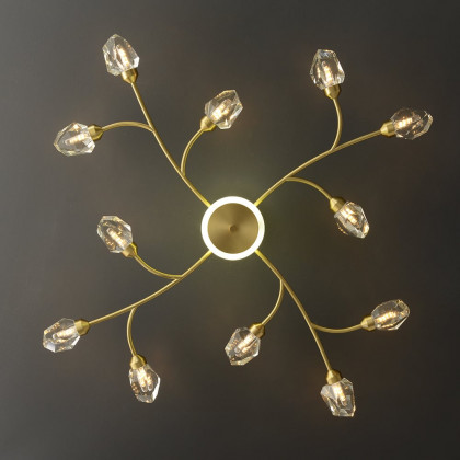 HMR - Kris Brass 12-Light Sputnik Crystal Semi-Flush Mount Light for Living Room