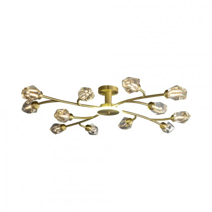 HMR - Kris Brass 12-Light Sputnik Crystal Semi-Flush Mount Light for Living Room