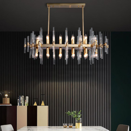 HMR - Crylick Modern Metal & Glass 20-Light Kitchen Island Pendant Light Chandelier in Brass