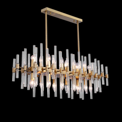 HMR - Crylick Modern Metal & Glass 20-Light Kitchen Island Pendant Light Chandelier in Brass