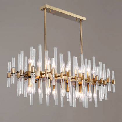 HMR - Crylick Modern Metal & Glass 20-Light Kitchen Island Pendant Light Chandelier in Brass