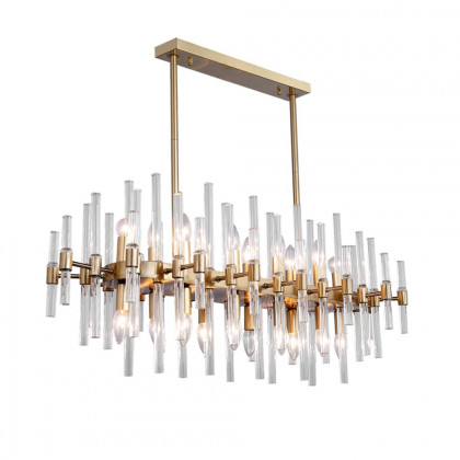 HMR - Crylick Modern Metal & Glass 20-Light Kitchen Island Pendant Light Chandelier in Brass