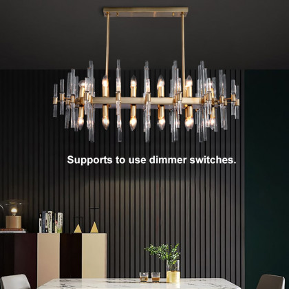 HMR - Crylick Modern Metal & Glass 20-Light Kitchen Island Pendant Light Chandelier in Brass
