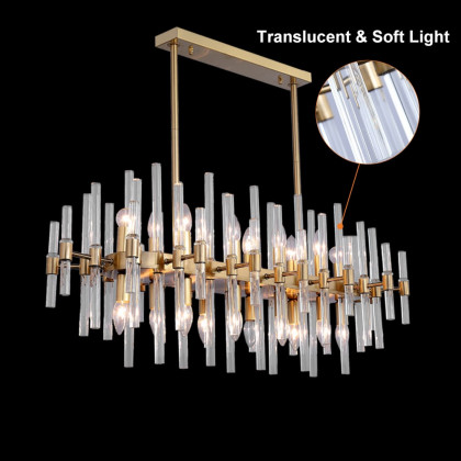 HMR - Crylick Modern Metal & Glass 20-Light Kitchen Island Pendant Light Chandelier in Brass