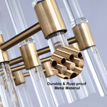 HMR - Crylick Modern Metal & Glass 20-Light Kitchen Island Pendant Light Chandelier in Brass