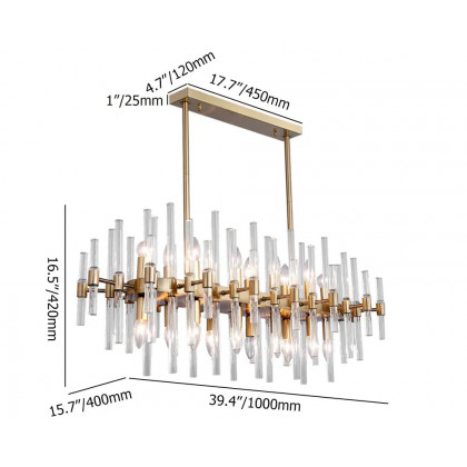 HMR - Crylick Modern Metal & Glass 20-Light Kitchen Island Pendant Light Chandelier in Brass