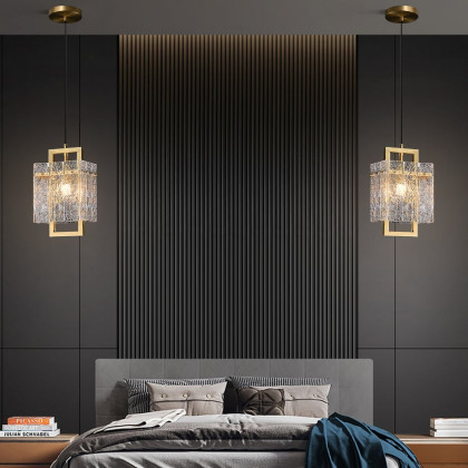 HMR - Jewell 1-Light Brass Geometric Pendant Light with Water-ripple Glass Shade