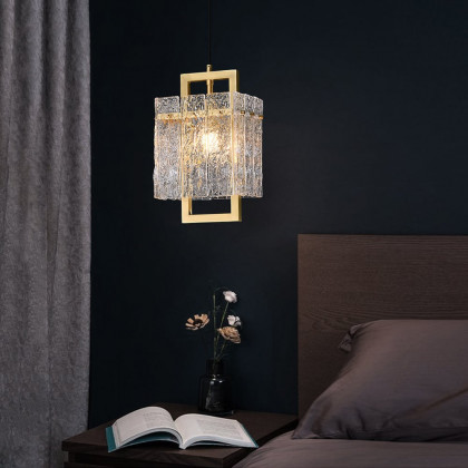 HMR - Jewell 1-Light Brass Geometric Pendant Light with Water-ripple Glass Shade