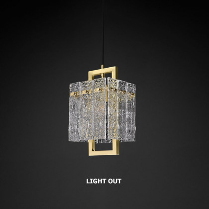 HMR - Jewell 1-Light Brass Geometric Pendant Light with Water-ripple Glass Shade