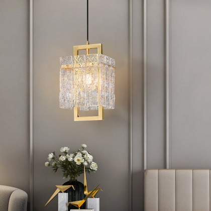 HMR - Jewell 1-Light Brass Geometric Pendant Light with Water-ripple Glass Shade