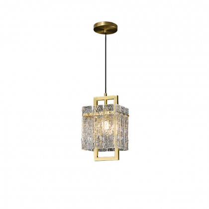 HMR - Jewell 1-Light Brass Geometric Pendant Light with Water-ripple Glass Shade
