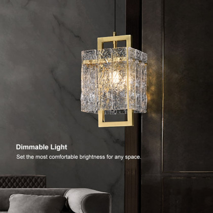 HMR - Jewell 1-Light Brass Geometric Pendant Light with Water-ripple Glass Shade