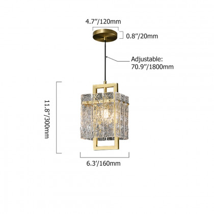 HMR - Jewell 1-Light Brass Geometric Pendant Light with Water-ripple Glass Shade