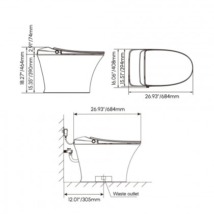 HMR - Automatic Smart Bidet Toilet with Self-Cleaning Function 1.28 GPF