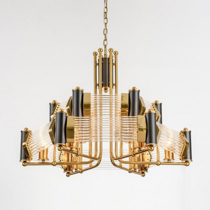 HMR - Modern Tiered Chandelier Ceiling Light with Adjustable Height in Black & Gold