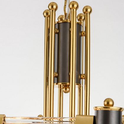 HMR - Modern Tiered Chandelier Ceiling Light with Adjustable Height in Black & Gold