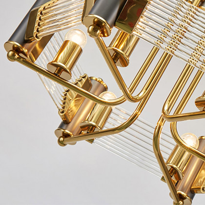 HMR - Modern Tiered Chandelier Ceiling Light with Adjustable Height in Black & Gold