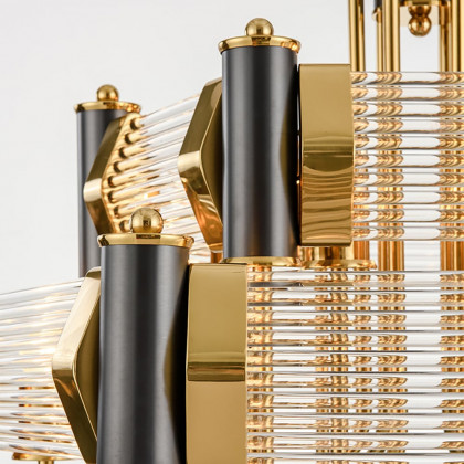 HMR - Modern Tiered Chandelier Ceiling Light with Adjustable Height in Black & Gold