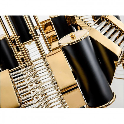 HMR - Modern Tiered Chandelier Ceiling Light with Adjustable Height in Black & Gold