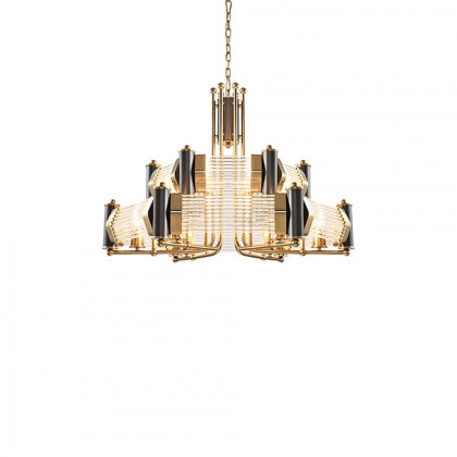 HMR - Modern Tiered Chandelier Ceiling Light with Adjustable Height in Black & Gold