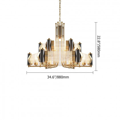 HMR - Modern Tiered Chandelier Ceiling Light with Adjustable Height in Black & Gold