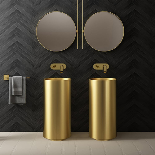HMR Modern Luxury Round Stainless Steel Freestanding Bathroom Sink Pedestal Sink - Gold