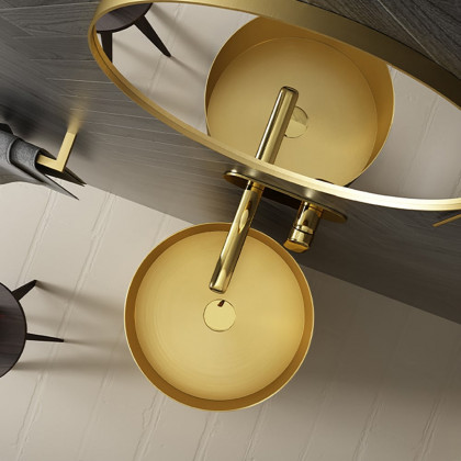 HMR Modern Luxury Round Stainless Steel Sink Pedestal Sink Freestanding - Gold & White