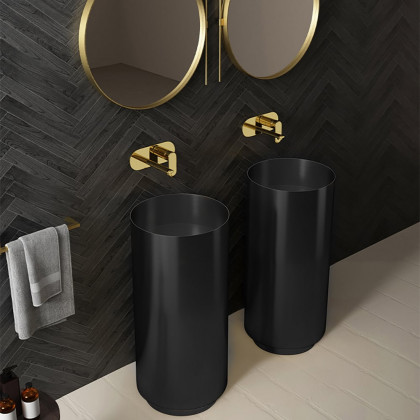 HMR Modern Luxury Round Stainless Steel Sink Pedestal Sink Freestanding - Black