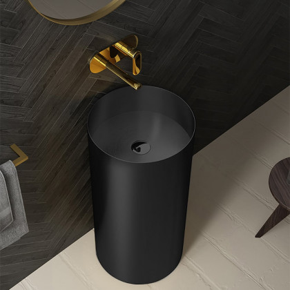 HMR Modern Luxury Round Stainless Steel Sink Pedestal Sink Freestanding - Black