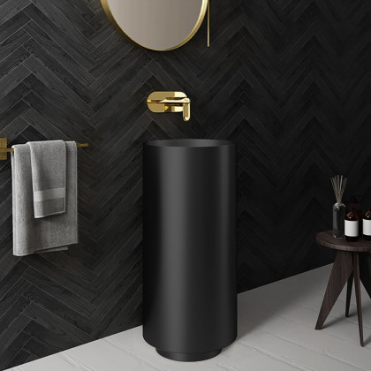HMR Modern Luxury Round Stainless Steel Sink Pedestal Sink Freestanding - Black