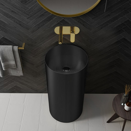 HMR Modern Luxury Round Stainless Steel Sink Pedestal Sink Freestanding - Black