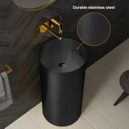 HMR Modern Luxury Round Stainless Steel Sink Pedestal Sink Freestanding - Black