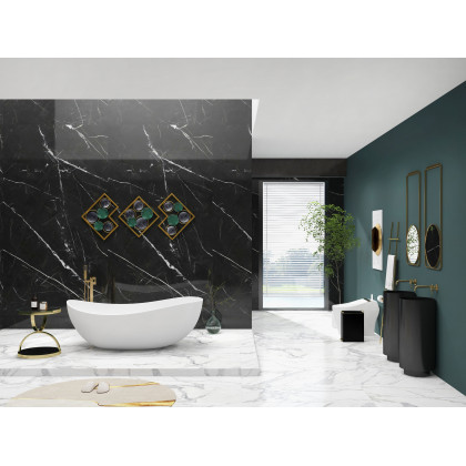 HMR Modern Luxury Round Stainless Steel Sink Pedestal Sink Freestanding - Black