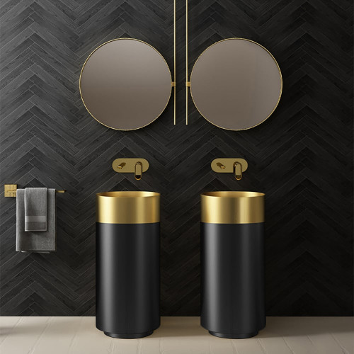 HMR Modern Luxury Round Stainless Steel Sink Pedestal Sink Freestanding - Gold & Black