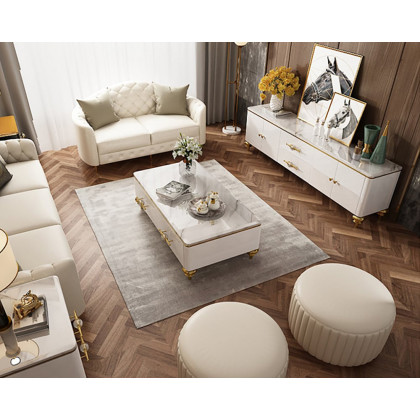 HMR Chift Modern TV Stand 4-Door 2-Drawer Luxurious Media Console for TVs Up to 85" - White