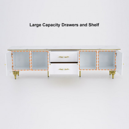 HMR Chift Modern TV Stand 4-Door 2-Drawer Luxurious Media Console for TVs Up to 85" - White