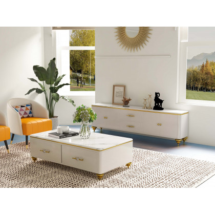 HMR Chift Modern TV Stand 4-Door 2-Drawer Luxurious Media Console for TVs Up to 85" - White