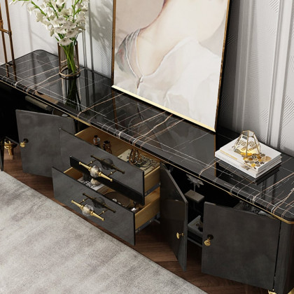 HMR Chift Modern TV Stand 4-Door 2-Drawer Luxurious Media Console for TVs Up to 85" - Black
