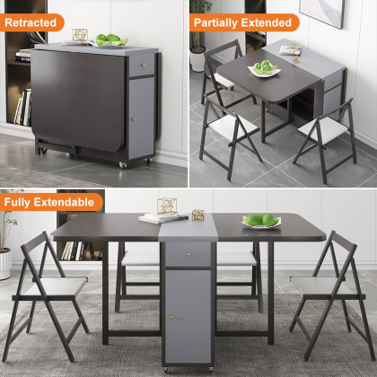 HMR - Dining Set 13"-59" Modern Rectangle Folding Wood Dining Table with 4 Chairs