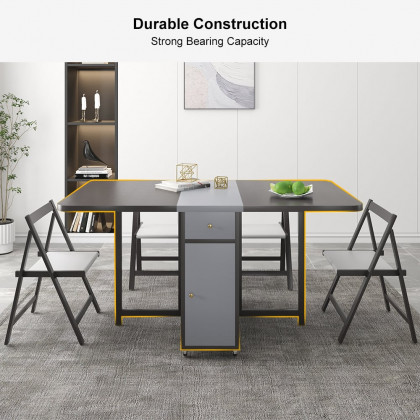 HMR - Dining Set 13"-59" Modern Rectangle Folding Wood Dining Table with 4 Chairs