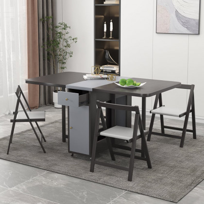 HMR - Dining Set 13"-59" Modern Rectangle Folding Wood Dining Table with 4 Chairs