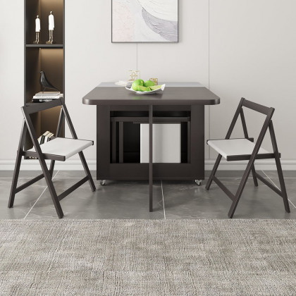HMR - Dining Set 13"-59" Modern Rectangle Folding Wood Dining Table with 4 Chairs