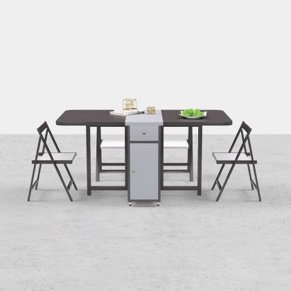 HMR - Dining Set 13"-59" Modern Rectangle Folding Wood Dining Table with 4 Chairs
