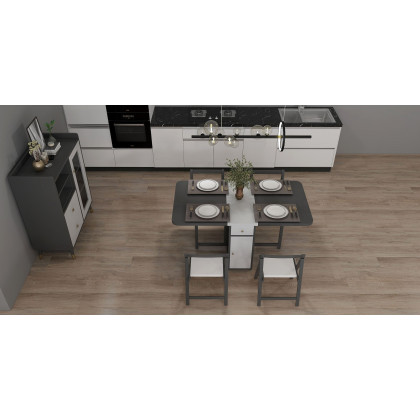 HMR - Dining Set 13"-59" Modern Rectangle Folding Wood Dining Table with 4 Chairs