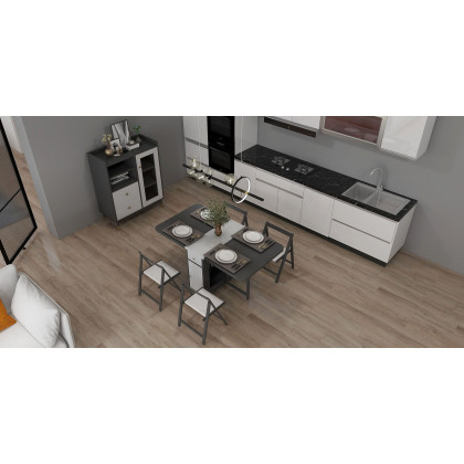 HMR - Dining Set 13"-59" Modern Rectangle Folding Wood Dining Table with 4 Chairs